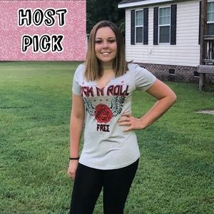 Red Rose Rock N Roll Grey Choker Tshirt